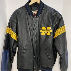 Michigan Wolverines 58 Sports Leather Bomber Jacket EUC Size Large VTG Y2K